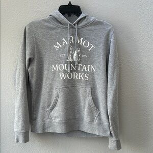 Marmot Mountain Works Gray Crewneck Hooded Pullover with Logo Graphic M